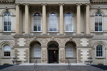Front steps of classical style courthouse, Osgoode Hall in Toronto, dating from the 1830s - obrazy, fototapety, plakaty