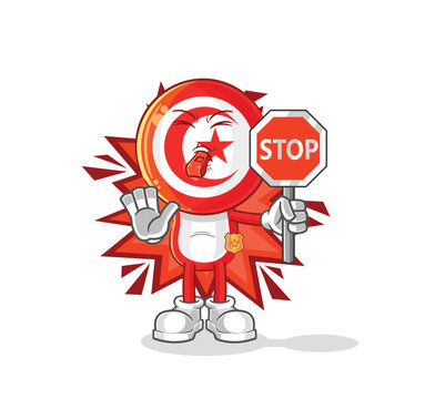 recommend clip art: tunisia holding stop sign. cartoon mascot vector