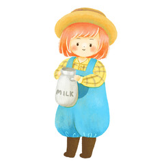 ミルク缶を持った女の子（透過背景）