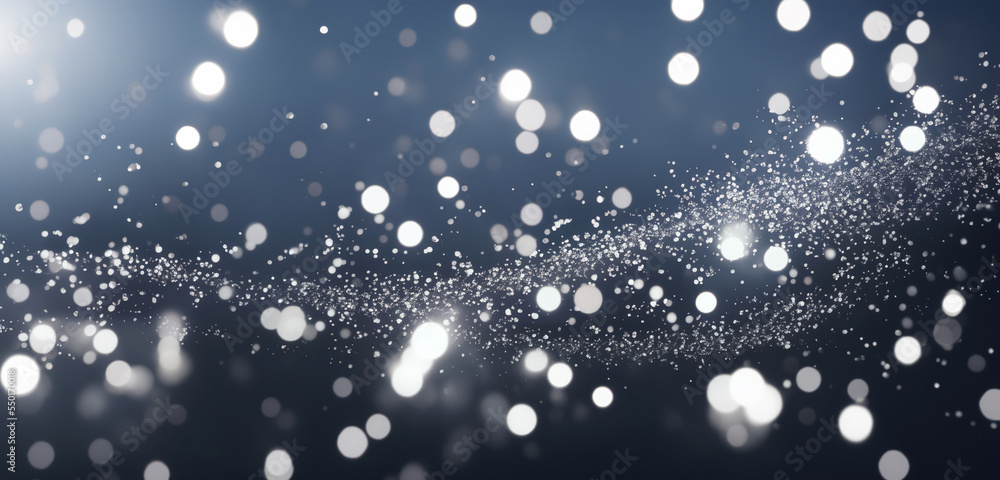 Poster particle bokeh on blue background. backdrop with copy space, graphic elements for design layout. per