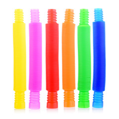 Pop tube isolated on a white background. A popular, sensory antistress toy. Corrugated tube for children. A new trend. Stress relief concept