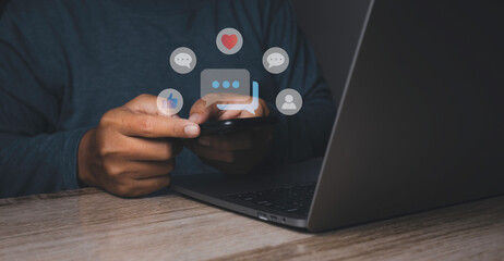 Social media and digital online on mobile phone.