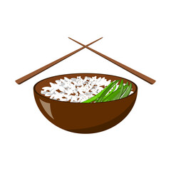 asian rice in a plate, vector illustration