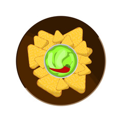 Nachos with guacamole sauce, latinamericanfood vector illustration