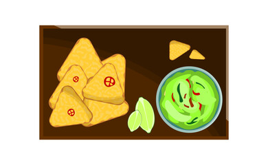 Nachos with guacamole sauce, latinamericanfood vector illustration