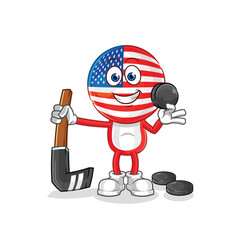america playing hockey vector. cartoon character