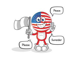 america hold surrender flag mascot. cartoon vector