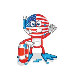 america swimmer with buoy mascot. cartoon vector