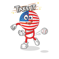 Fototapeta premium america throwing baseball vector. cartoon character