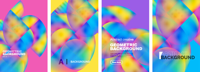 Vector set of abstract geometric posters designs. Collection of backgrounds, covers, templates, flyers, placards, brochures, banners