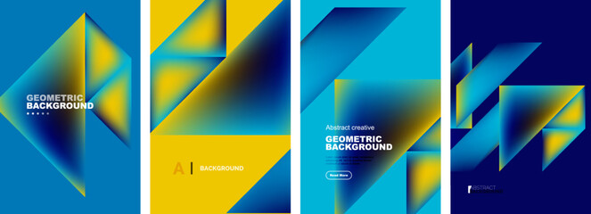 Set of abstract backgrounds - overlapping triangles with fluid gradients design. Collection of covers, templates, flyers, placards, brochures, banners