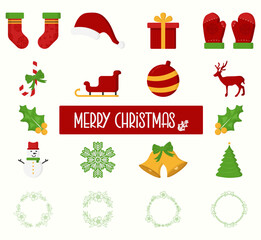 Set of Isolated Christmas Icons. Flat Style with Long Shadow. Modern trendy design. Vector illustration.