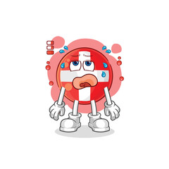 swiss low battery mascot. cartoon vector