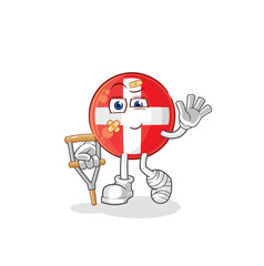 swiss sick with limping stick. cartoon mascot vector