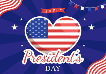 Happy Presidents Day with Stars and USA Flag for the President of America Suitable for Poster in Flat Cartoon Hand Drawn Templates Illustration
