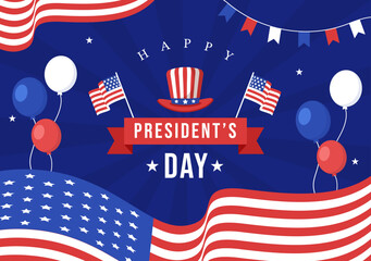 Happy Presidents Day with Stars and USA Flag for the President of America Suitable for Poster in Flat Cartoon Hand Drawn Templates Illustration