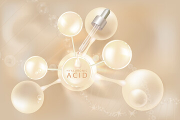 Hyaluronic acid hair and skin solutions ad, white collagen serum drop with cosmetic advertising background ready to use, illustration vector.	