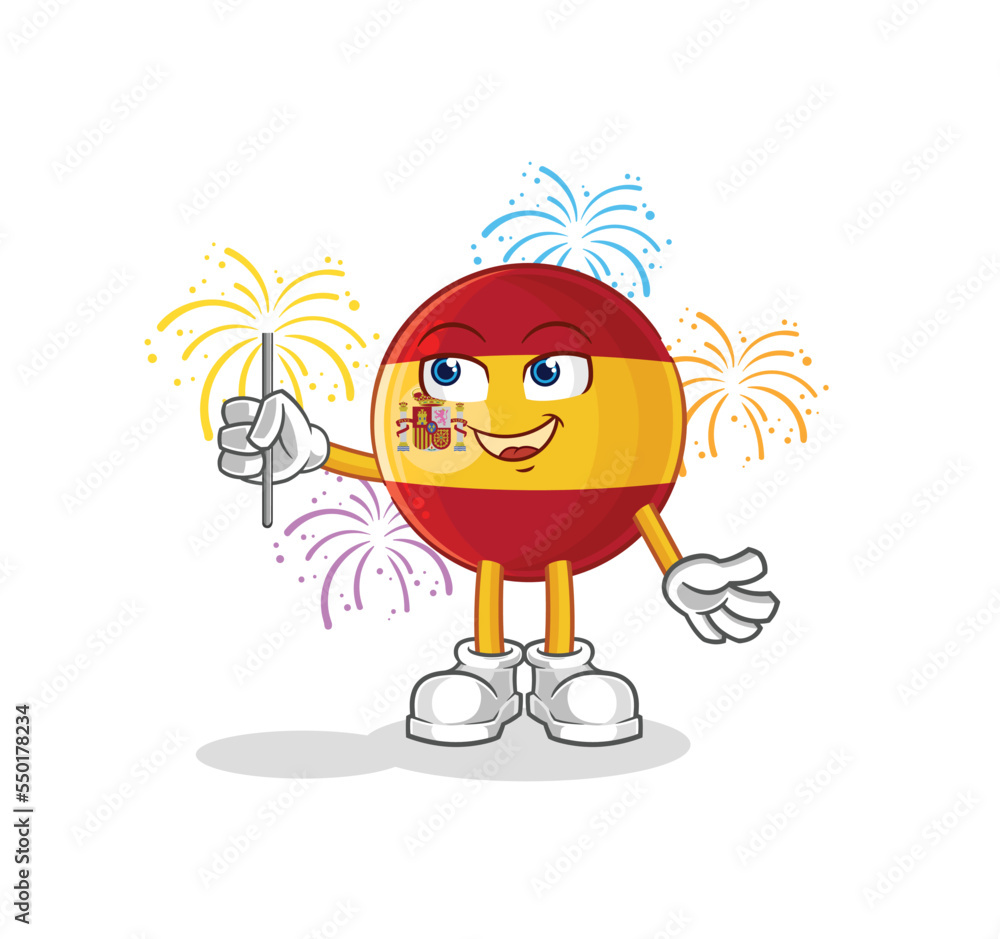 Poster spain with fireworks mascot. cartoon vector