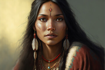 native american indian woman art ,digital art, generative ai