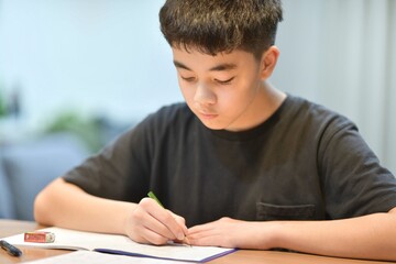 勉強する小学５年生の男の子
