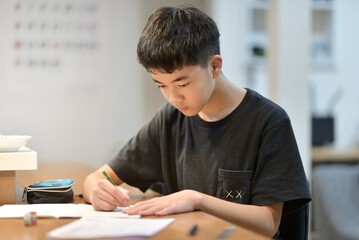 勉強する小学５年生の男の子
 - obrazy, fototapety, plakaty