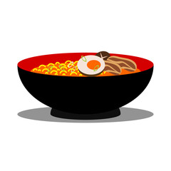 Ramen noodles with egg, meat slices, mushroom, and green onion