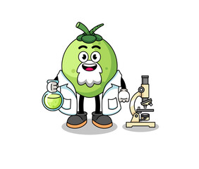 Mascot of coconut as a scientist