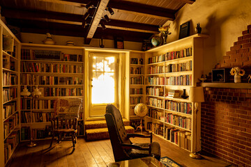 Old books in a warm library