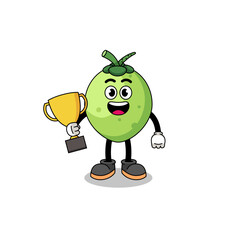 Cartoon mascot of coconut holding a trophy