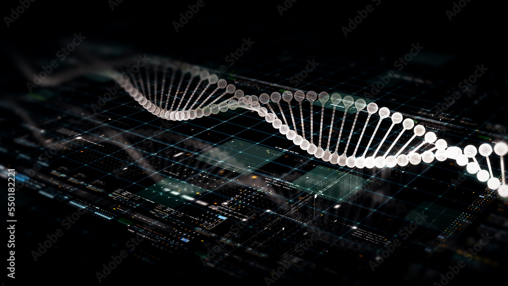 Aufkleber Futuristic holographic advance biomedical DNA sequence analysis diagnostic head up display for background computer screen display