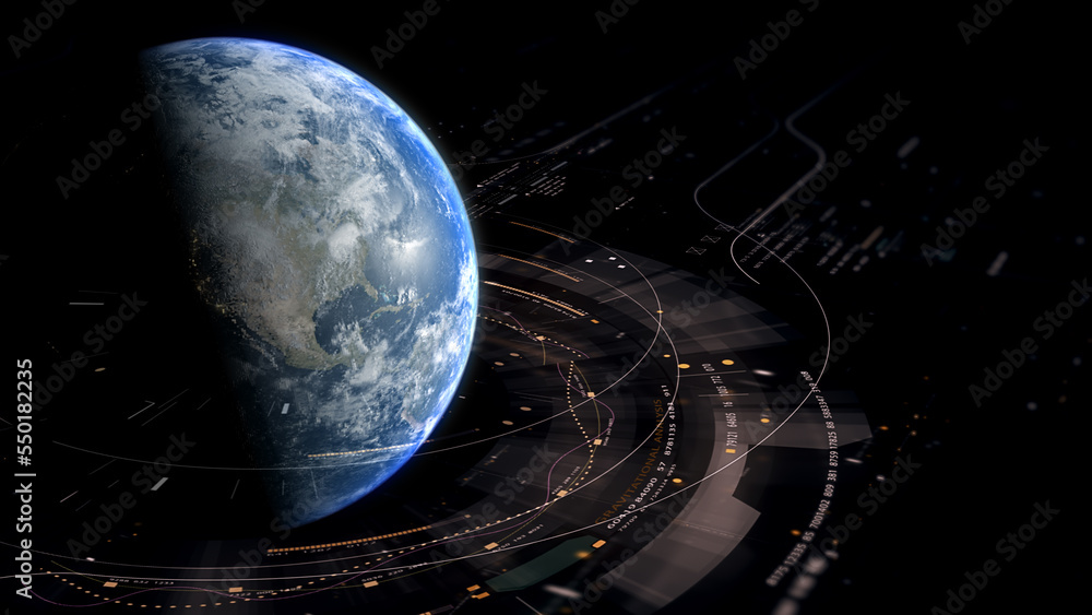 Aufkleber Futuristic digitally generated holographic planet Earth in 360 degree rotation for head up display and user interface design