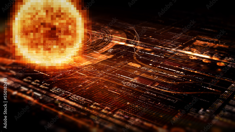 Poster Futuristic digitally generated holographic Sun for head up display and user interface design background