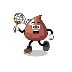 Cartoon of choco chip catching a butterfly