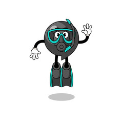 Character cartoon of comma symbol as a diver