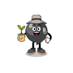 Illustration of comma symbol cartoon holding a plant seed