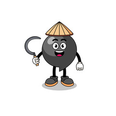 Illustration of comma symbol as an asian farmer