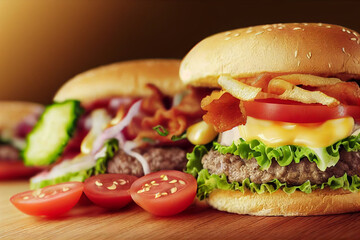 cheeseburger close-up view on isolated studio background