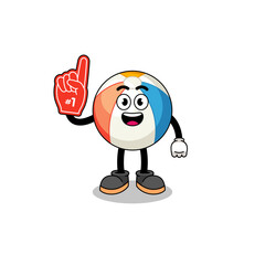 Cartoon mascot of beach ball number 1 fans