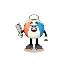 Mascot of beach ball as a butcher