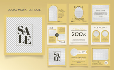 social media template banner fashion sale promotion in yellow white color. fully editable instagram and facebook square post frame puzzle organic sale poster.