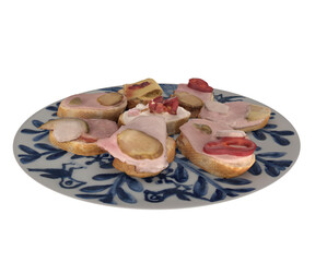 3d rendering plate with realistic sandwiches