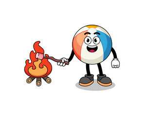 Illustration of beach ball burning a marshmallow