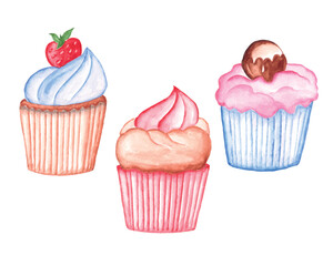 Watercolor cupcake clipart set for Valentine’s Day and other events