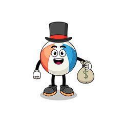 beach ball mascot illustration rich man holding a money sack
