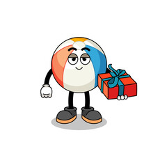 beach ball mascot illustration giving a gift