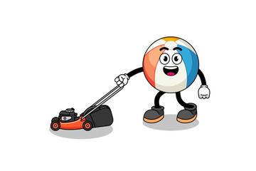 beach ball illustration cartoon holding lawn mower