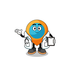 Cartoon mascot of location symbol doctor