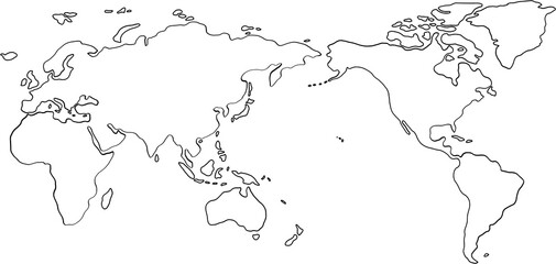 doodle freehand drawing of world map.