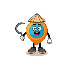 Illustration of location symbol as an asian farmer