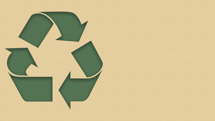 Recycle symbol and copy space on cardboard background. Layered paper wallpaper.